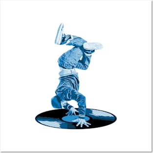 Break Dancer on a Vinyl Record, Blue Posters and Art